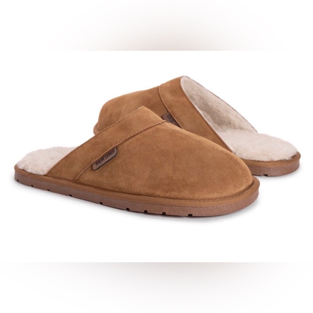 MUK LUKS Mens Genuine Leather Suede Slippers Size 12 Tan New